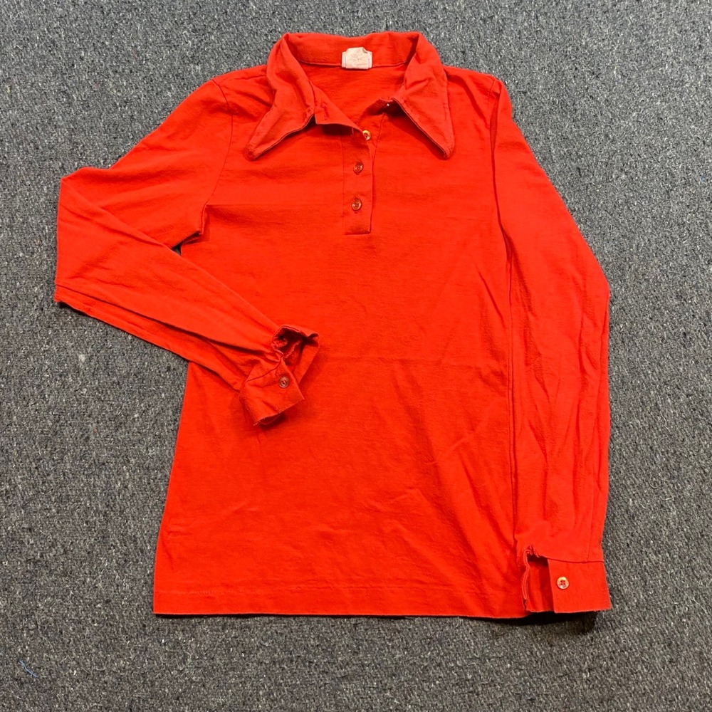 Sears Growing Girl Polo Sz XL Girls Red 70s Retro Pointed Collar Long Sleeve Top